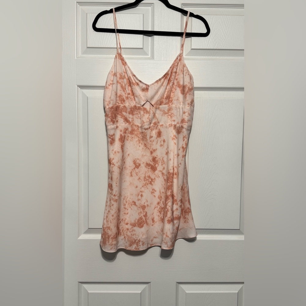 NEW Abercrombie & Fitch Pink Large Cream Tie Dye Pattern Cut Out Mini Slip Dress